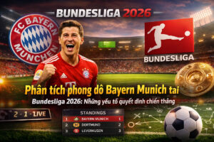 Phân tích phong độ Bayern Munich tại Bundesliga 2026 với hình ảnh cầu thủ ăn mừng chiến thắng và cuộc đua vô địch